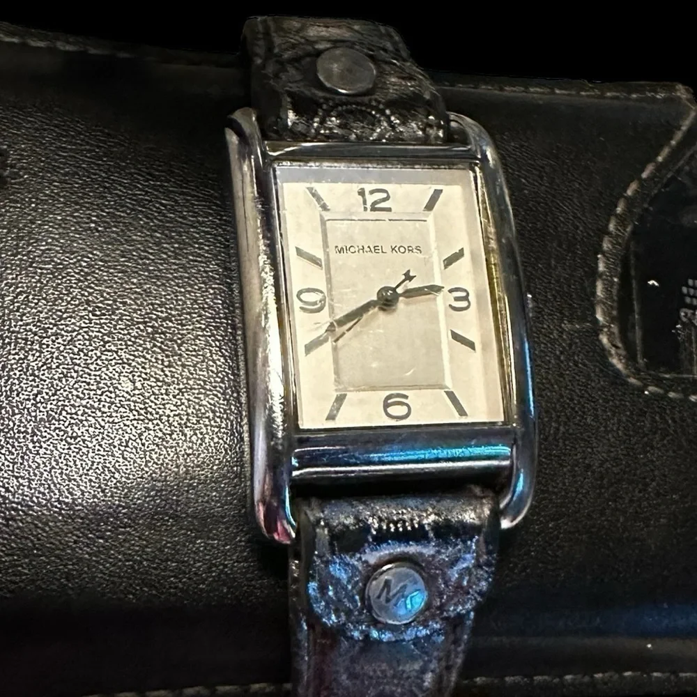 Michael Kors Tank Watch - Unisex.  Grey leather band.